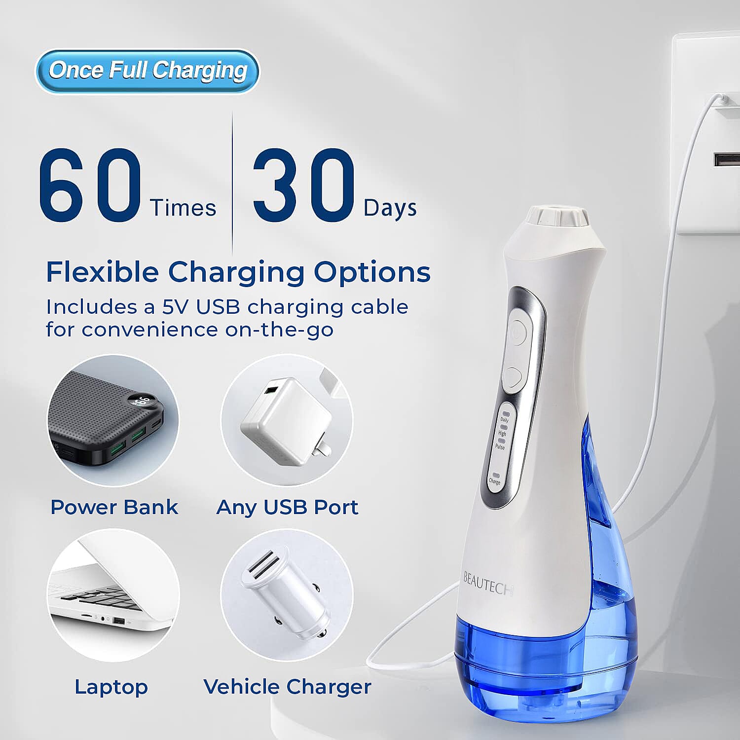 Beautech Dental Bundle - Water Flosser with 3 Heads and IPX7 Waterproof AND LED 5 Mode Toothbrush with 4 Replacement Brush Heads and Dual Charging Options