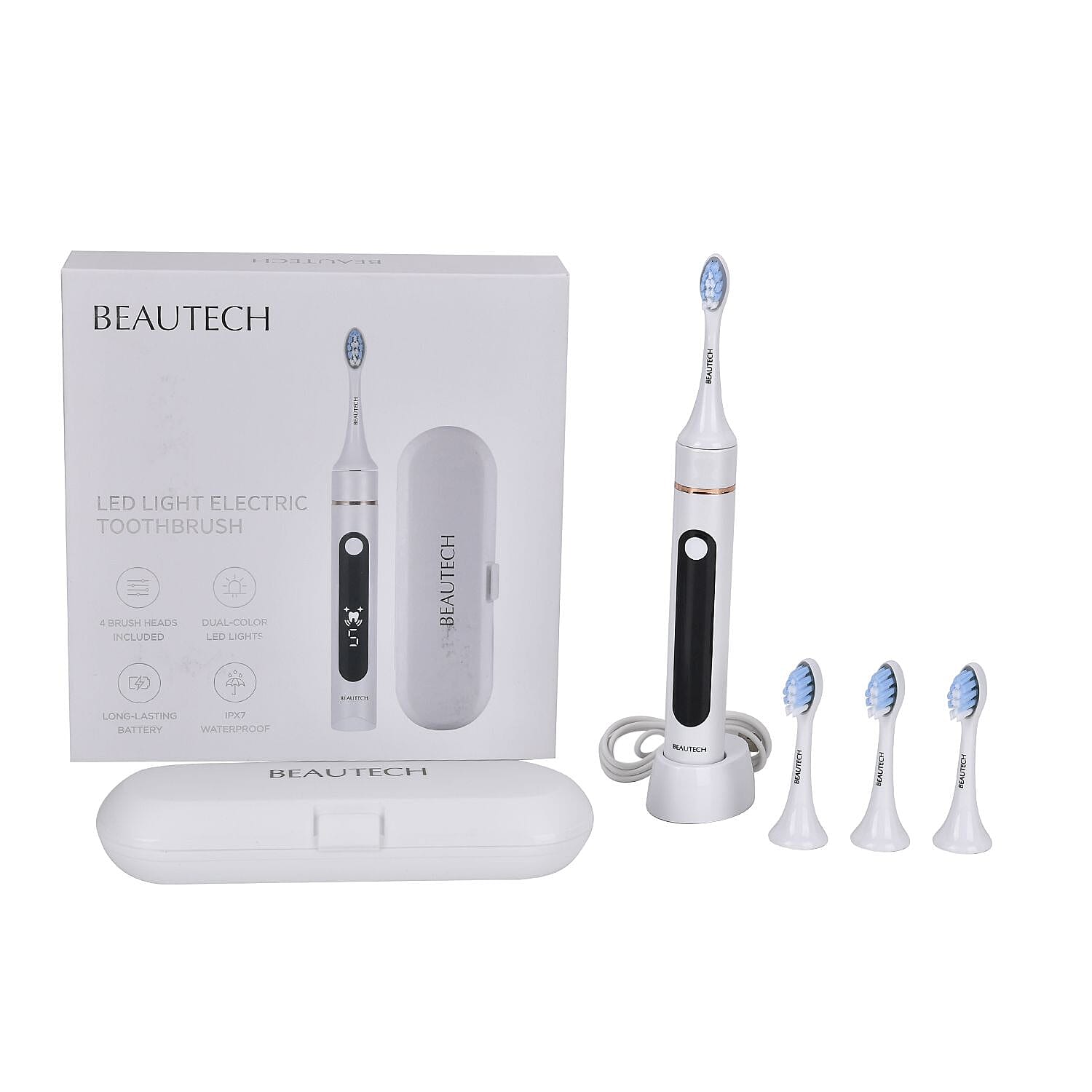 Beautech Dental Bundle - Water Flosser with 3 Heads and IPX7 Waterproof AND LED 5 Mode Toothbrush with 4 Replacement Brush Heads and Dual Charging Options