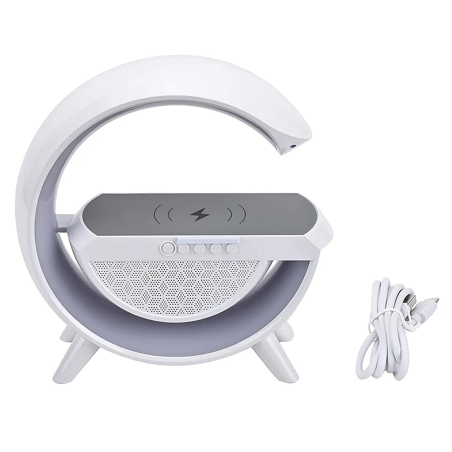 LED Wireless Charging Speaker With FM Radio and Wireless Bluetooth Neckband Earbuds - Black