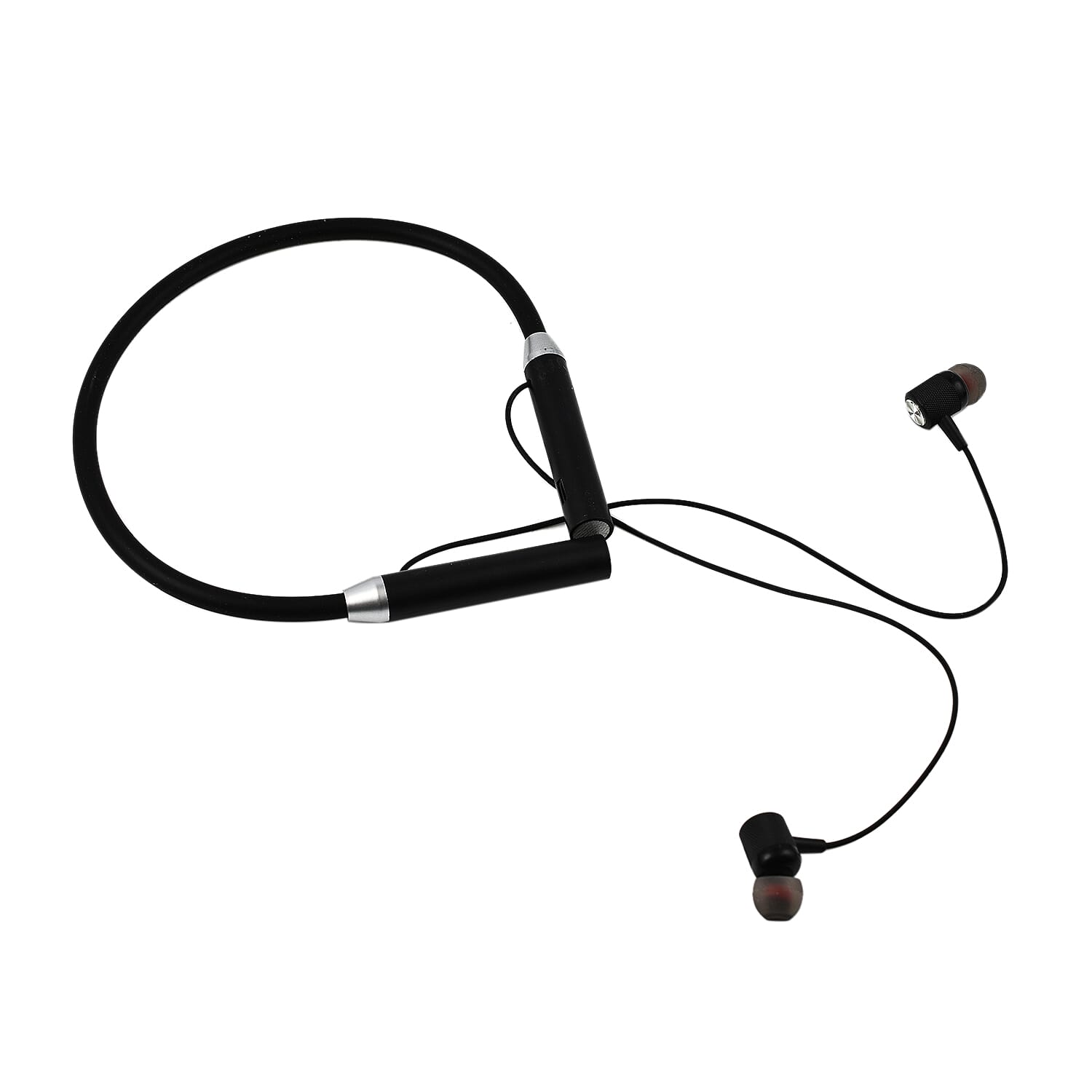 LED Wireless Charging Speaker With FM Radio and Wireless Bluetooth Neckband Earbuds - Black