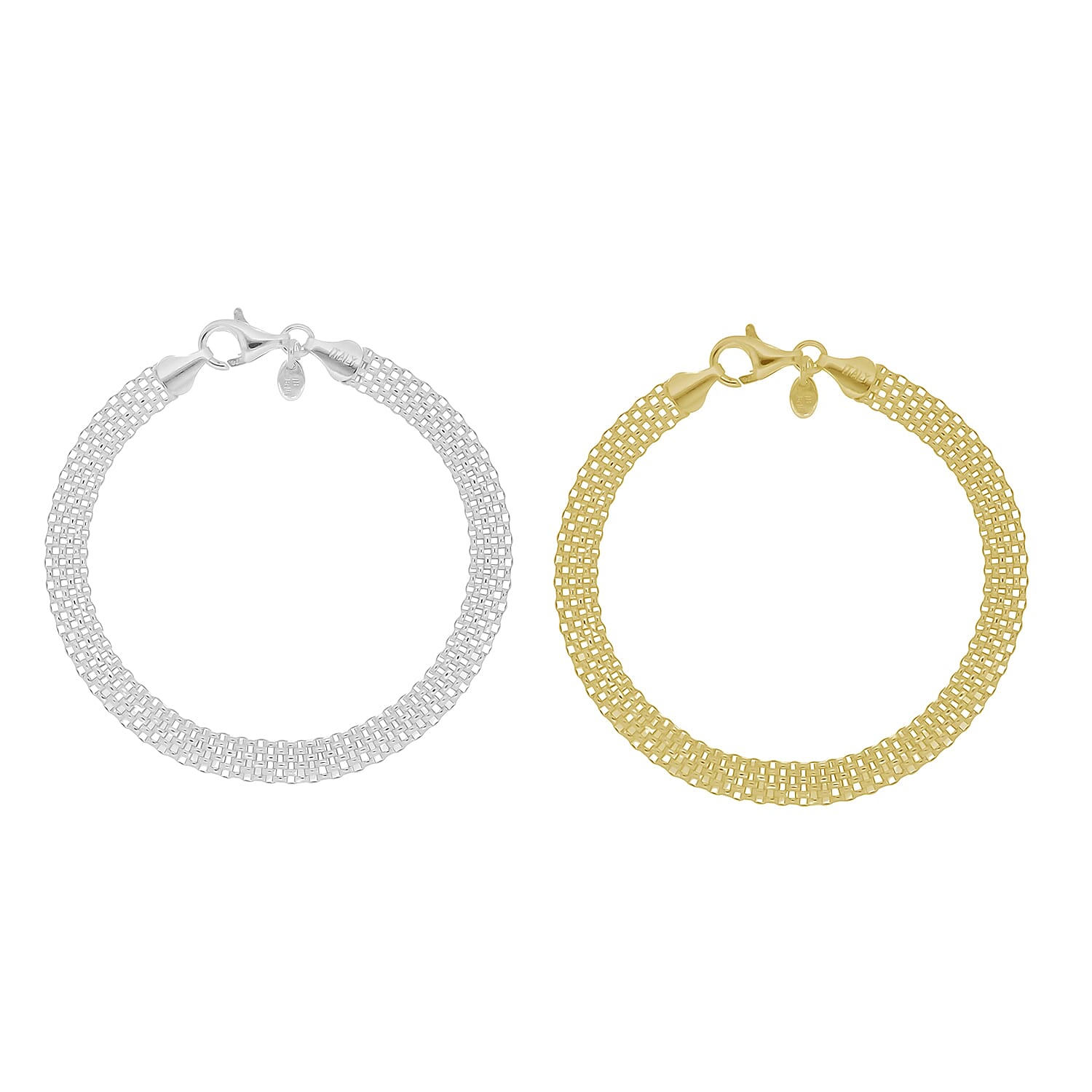 Set of 2 - La Bella Fine Italian Silver and Gold Overlay Sterling Silver Bracelets (Size - 7.5)