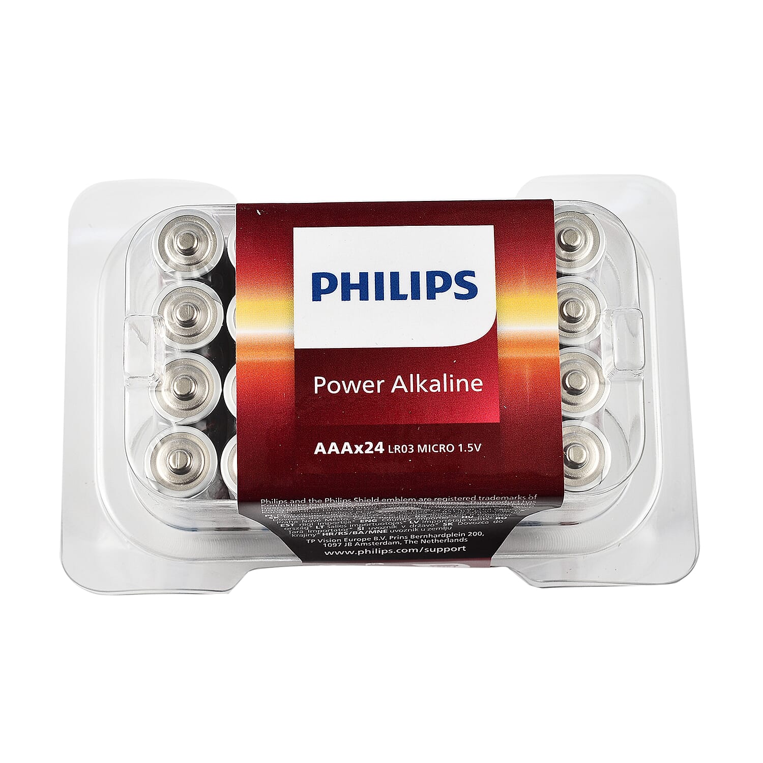 Set of 24 Philips 3 X Extra Power Alkaline Batteries - AAA and 2 Aluminum Hand-Held LED Torch with 3 Lighting Modes (Battery 3xAAA required) - Black and Red