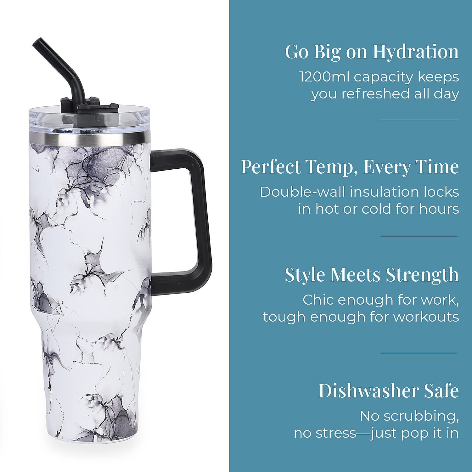 Set of 3 - Insulated Steel Mug With Straw WIth Hot & Cold Insulation - 1200ML - White, Blue and Pink