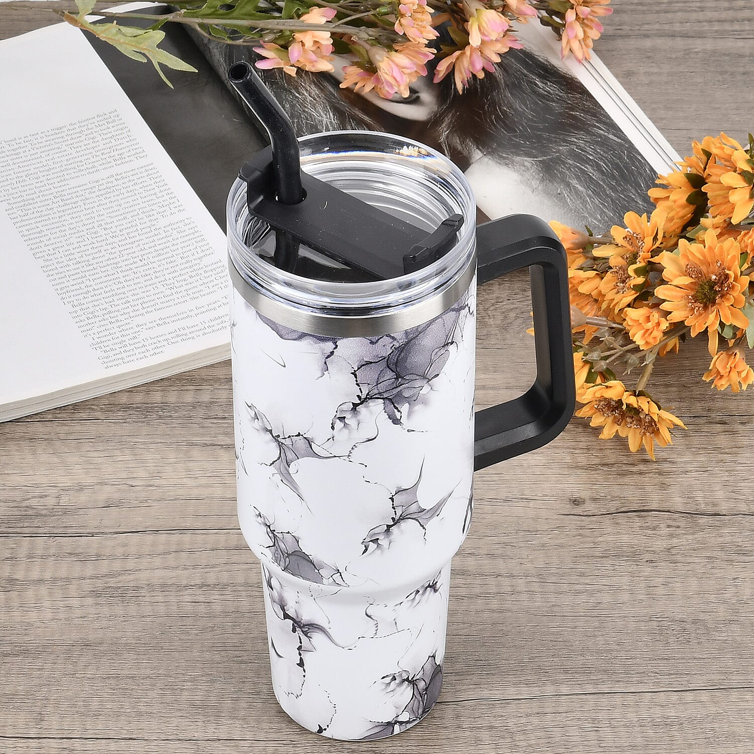 Set of 3 - Insulated Steel Mug With Straw WIth Hot & Cold Insulation - 1200ML - White, Blue and Pink