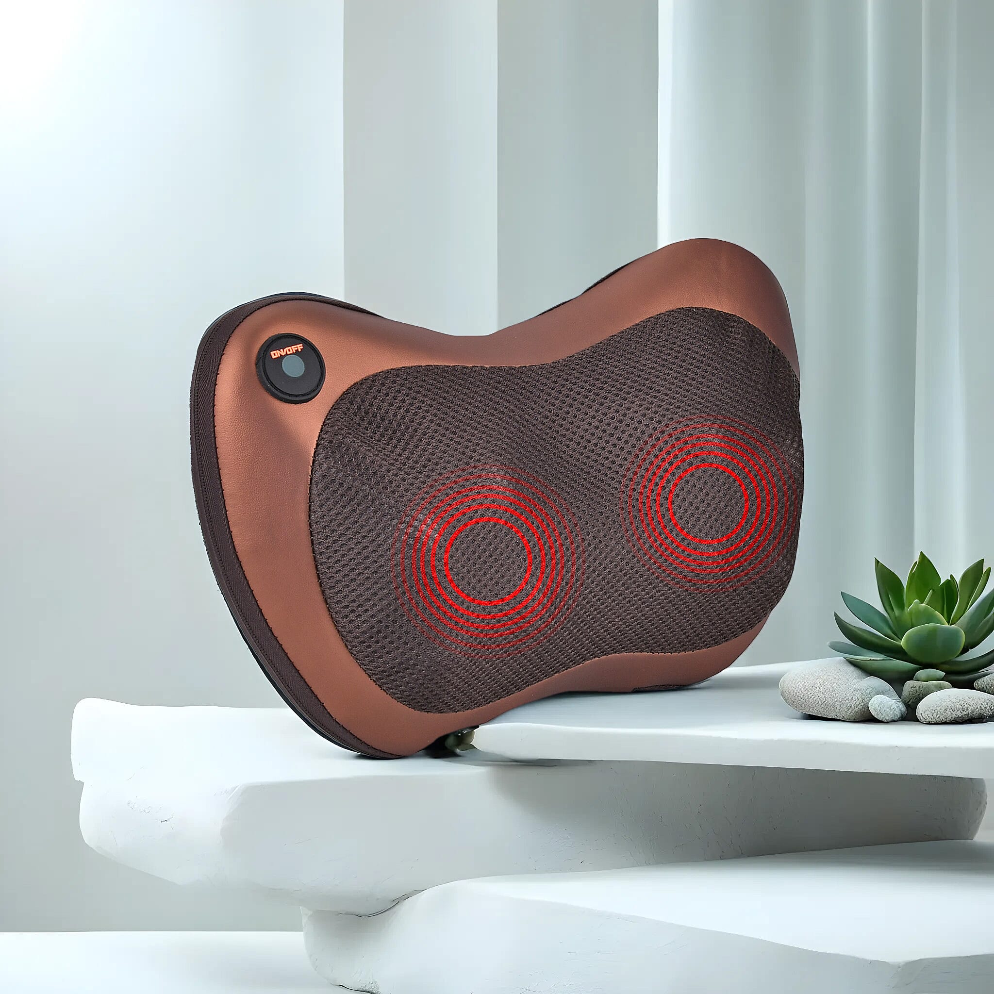 Neck Care Set - Soul Smart Shiatsu Massage Pillow for Neck & Back - Brown with VLCC Shape Up Chin and Neck Firming Cream