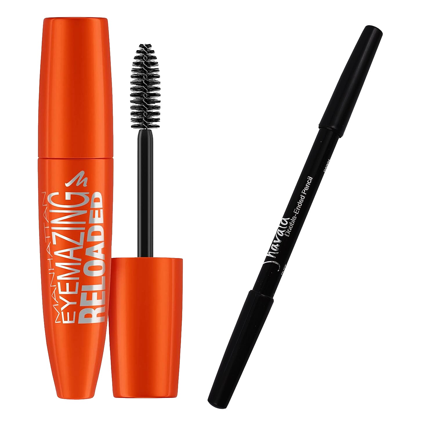 Eye Look Set - Shavata- Kylie Stencil with Double Ended Pencil (4x3 = 12 Brow Shape Sheets) and Manhattan Eyemazing 12ml Mascara - Black