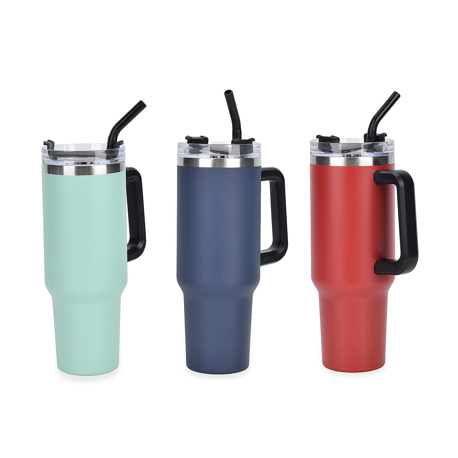 Set of 3 - 40oz Stainless Steel Tumbler with Straw - Red, Navy and Turquoise