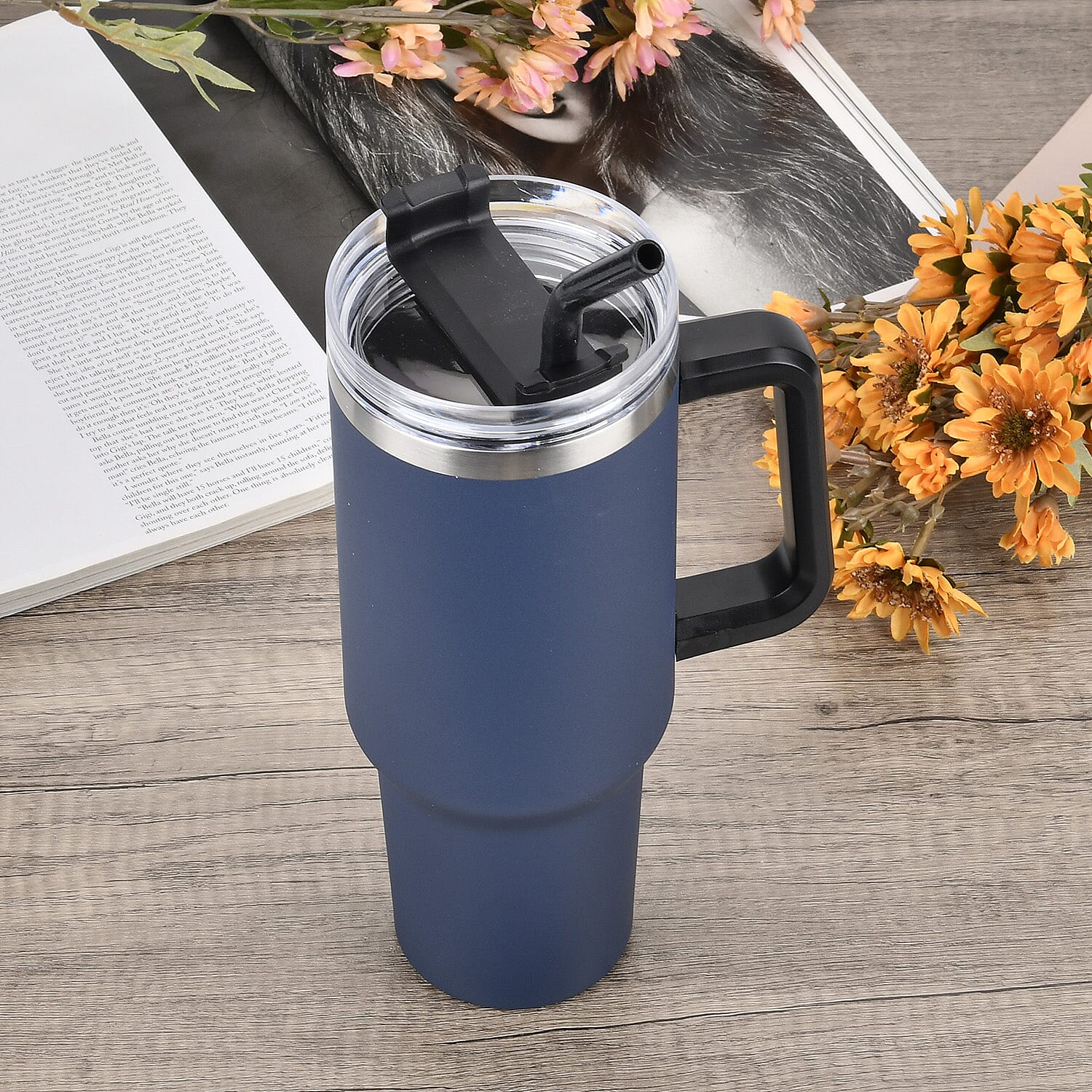 Set of 3 - 40oz Stainless Steel Tumbler with Straw - Red, Navy and Turquoise
