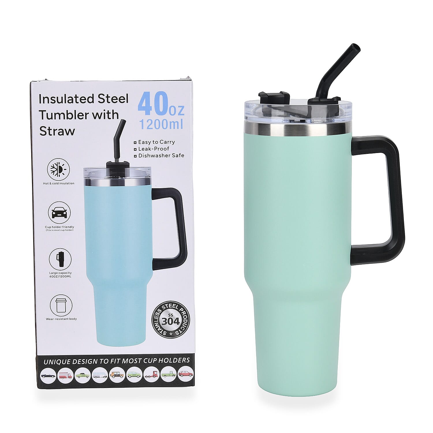 Set of 3 - 40oz Stainless Steel Tumbler with Straw - Red, Navy and Turquoise