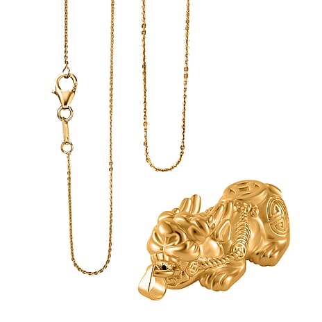 Pixiu Pendant and 18K Yellow Gold Vermeil Sterling Silver Chain with Lobster Clasp (Size - 18)