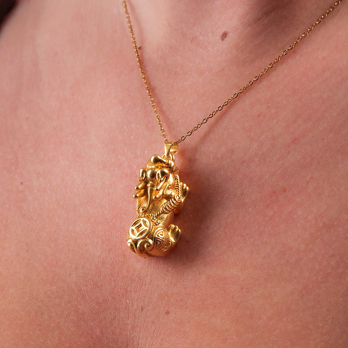 Pixiu Pendant in Yellow Gold Overlay Sterling Silver and Black Tourmaline Beads Bracelet (Size 7-7.5) with Pixiu in Yellow Gold Overlay Sterling Silver 120.00 Ct