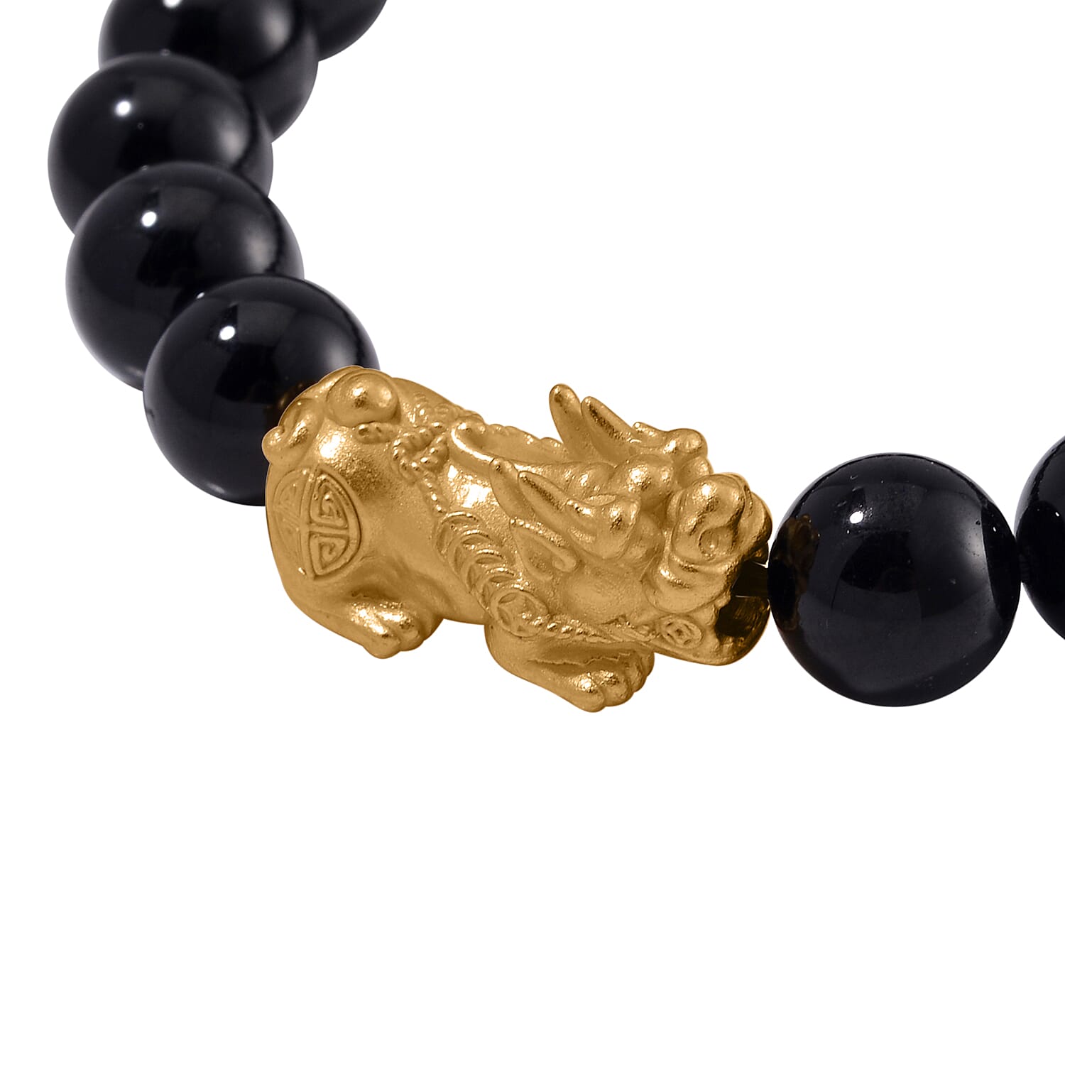 Pixiu Pendant in Yellow Gold Overlay Sterling Silver and Black Tourmaline Beads Bracelet (Size 7-7.5) with Pixiu in Yellow Gold Overlay Sterling Silver 120.00 Ct