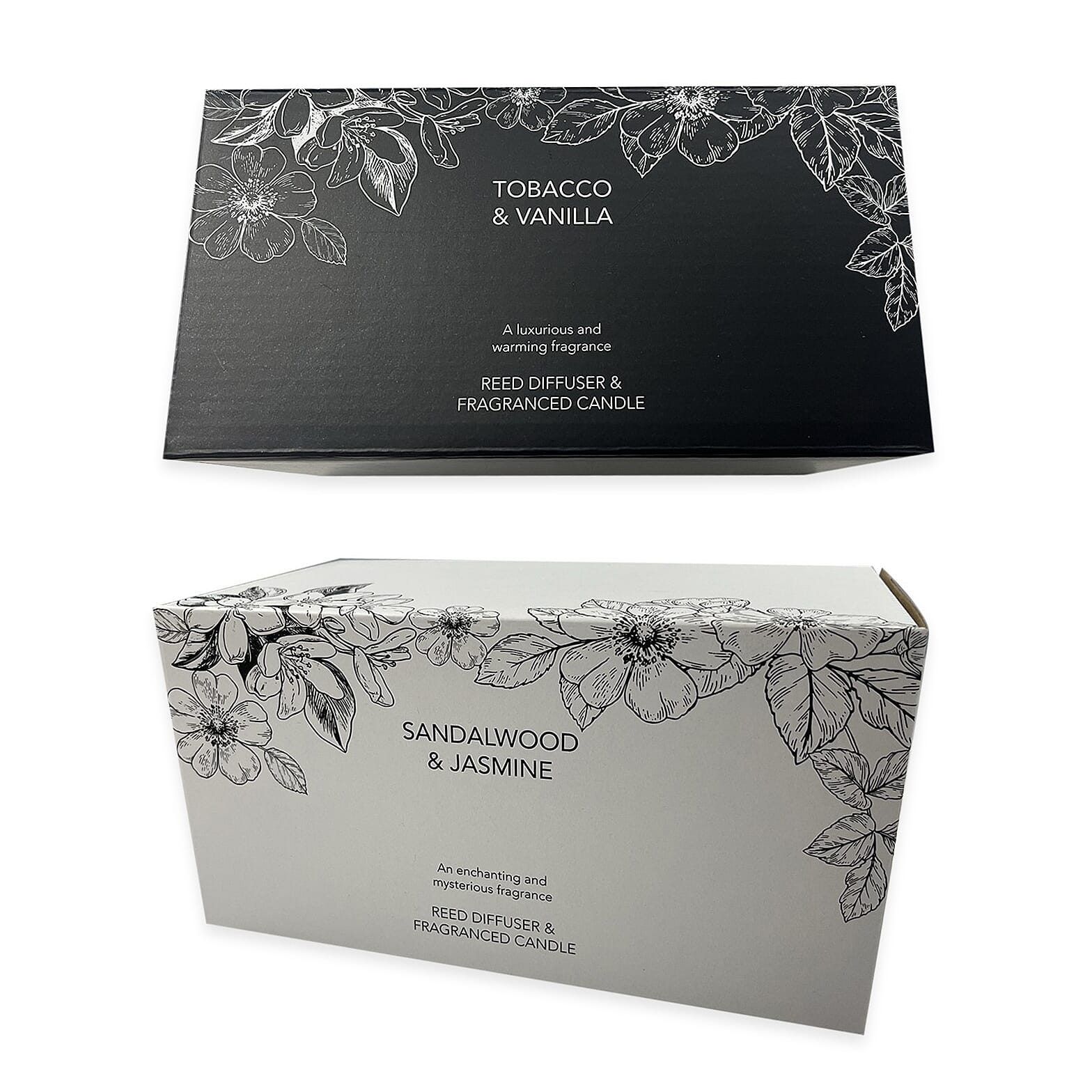 Laurelle Pack of 2 Luxury Edition - Tobacco- Vanilla & Sandalwood- Jasmine Fragranced Diffuser - 200ML With Reeds & Double Wick Jar Candle- 400 Grams (Upto 80 Hr Burn Time)