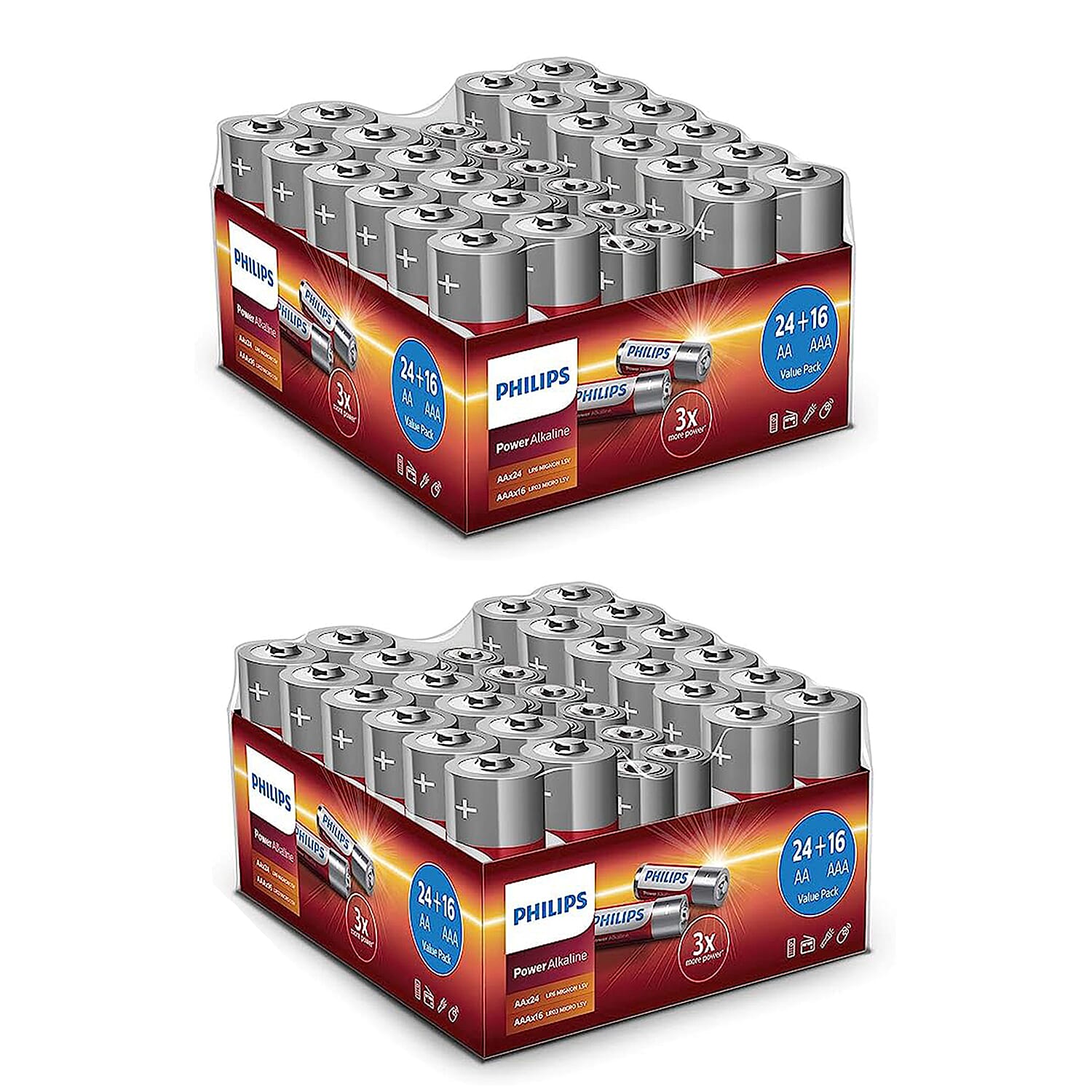 Mega Bundle 80 PHILLIPS Batteries- 48x AA and 32x AAA - Power Alkaline with Long Life
