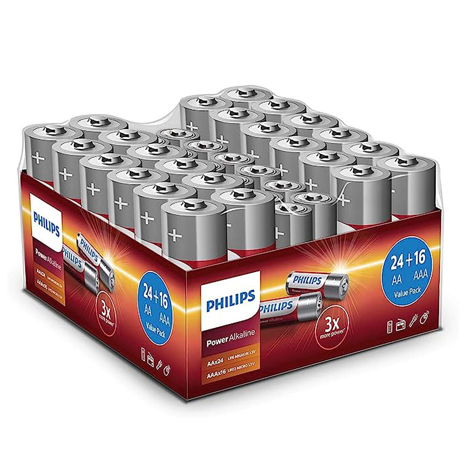 Mega Bundle 80 PHILLIPS Batteries- 48x AA and 32x AAA - Power Alkaline with Long Life