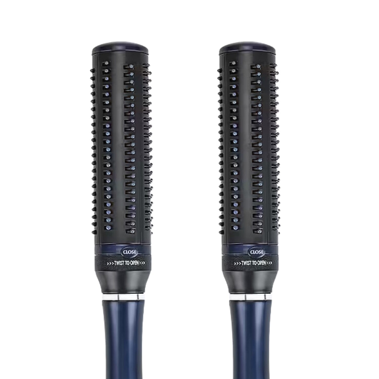 Neomi - Set of 2 Small Portable Easy Clean Retractable Rotating Hairbrushes - Navy
