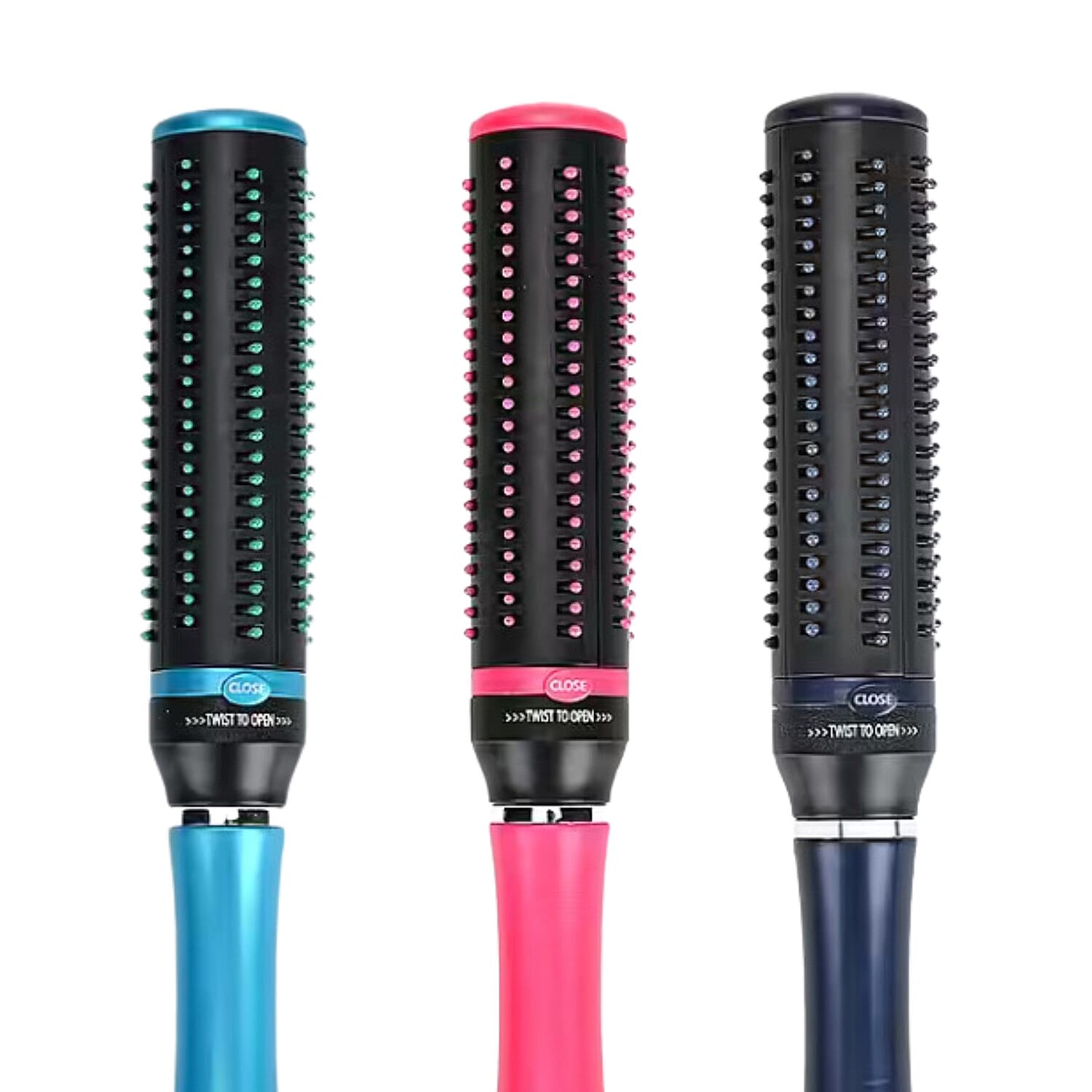 Neomi - Set of 3 Small Portable Easy Clean Retractable Rotating Hairbrushes - Multi