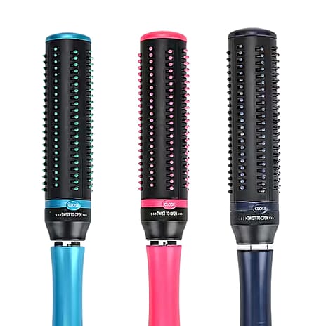 Neomi - Set of 3 Small Portable Easy Clean Retractable Rotating Hairbrushes - Multi