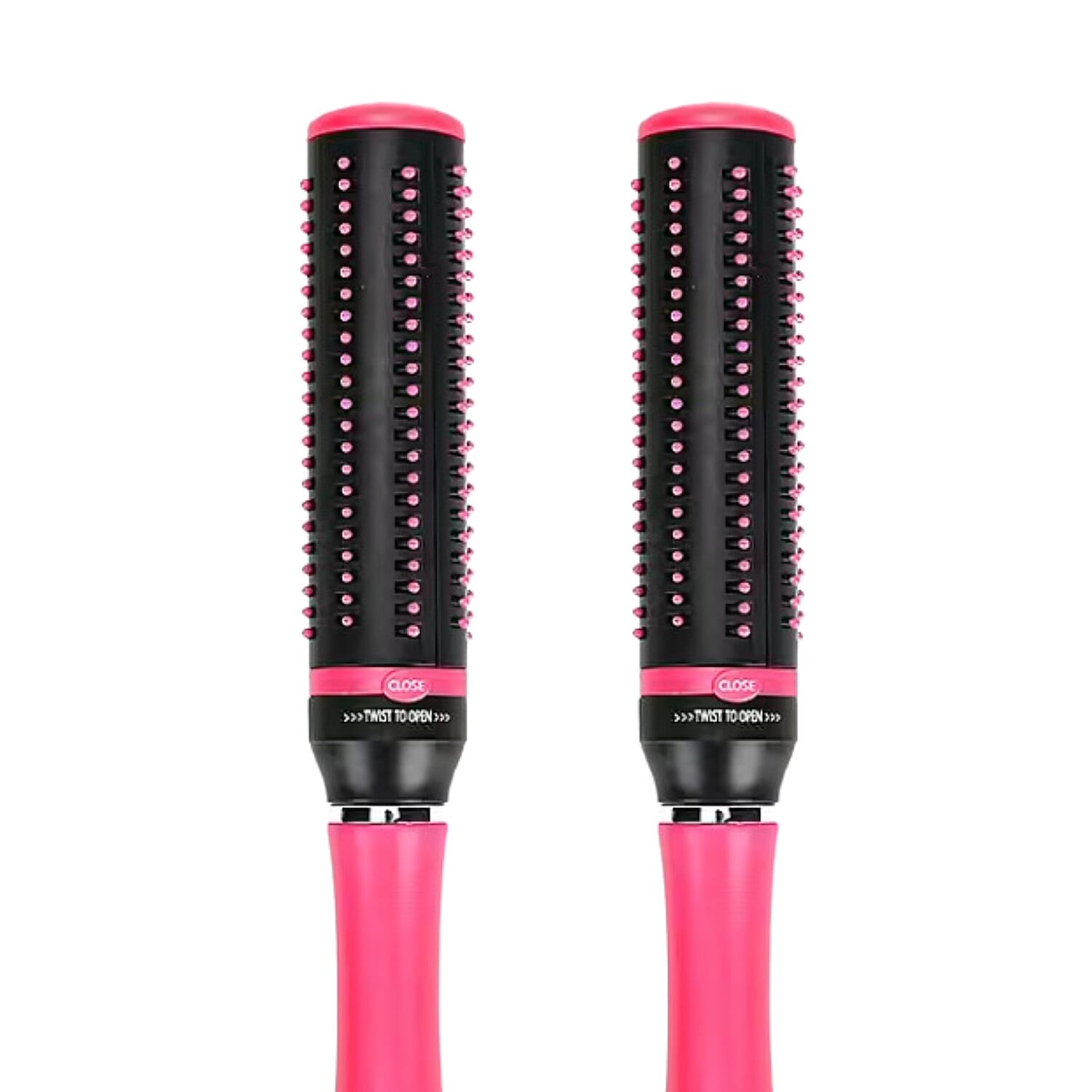 Neomi - Set of 2 Small Portable Easy Clean Retractable Rotating Hairbrushes - Pink