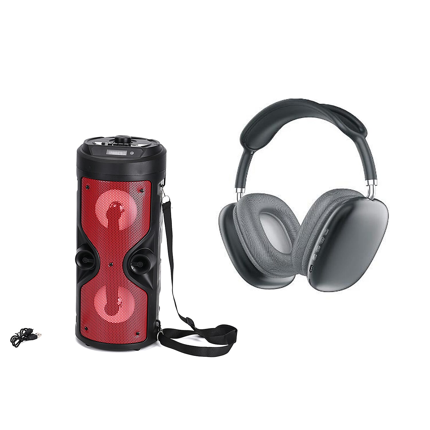 Andrews Christmas Bundle Deal - Bluetooth Speaker With RGB Light & Wireless Headphones with Noise-cancellation - Black