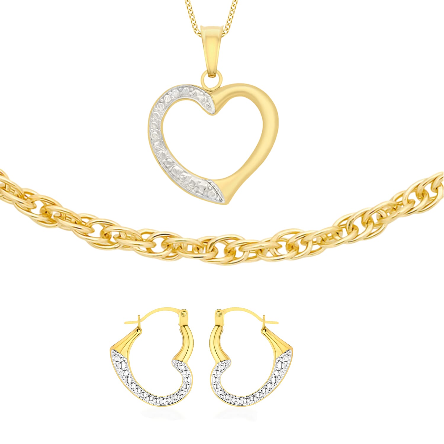 9K Gold Bundle Set - 9K Heart Pendant, Earring and Necklace