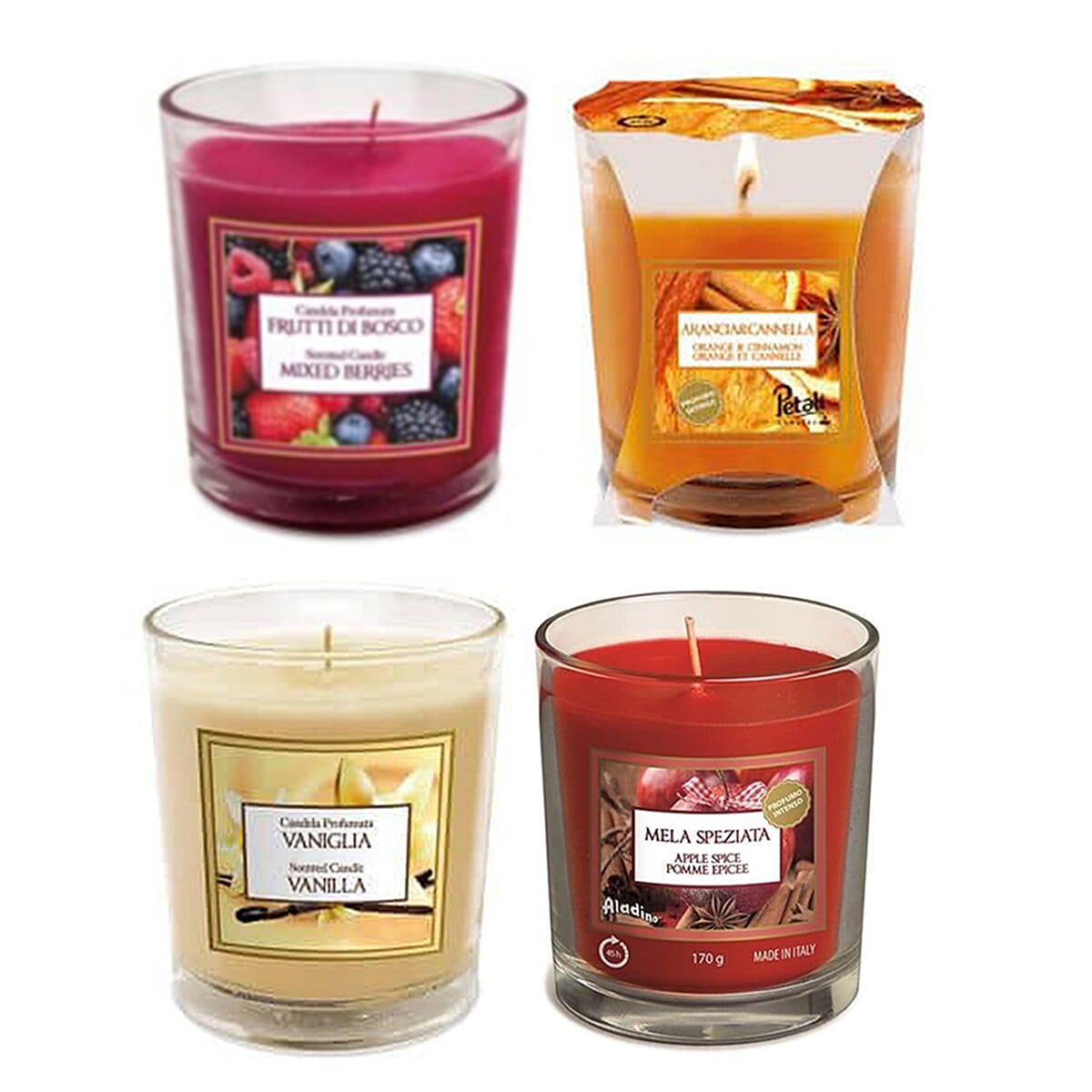 Set of 4 - Prices Candles Petali (Berry, Vanilla, Orange & Apple Spice) Medium Candle Jar With 45 Hours Burn Time