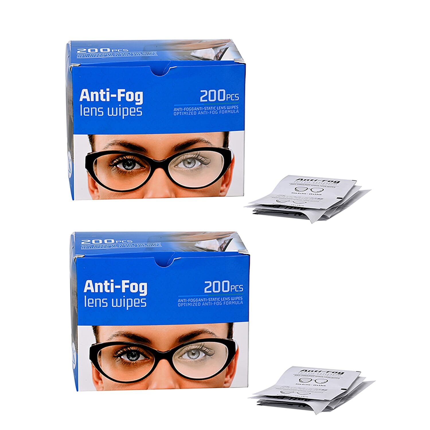 2 Packs of 200 (400 Total) Anti-fog Lens Wipes - Cold to Hot Anti Fog - Pre-moistened For Glasses, Sunglasses,  Swimming goggles, Helmets, Mirrors, etc