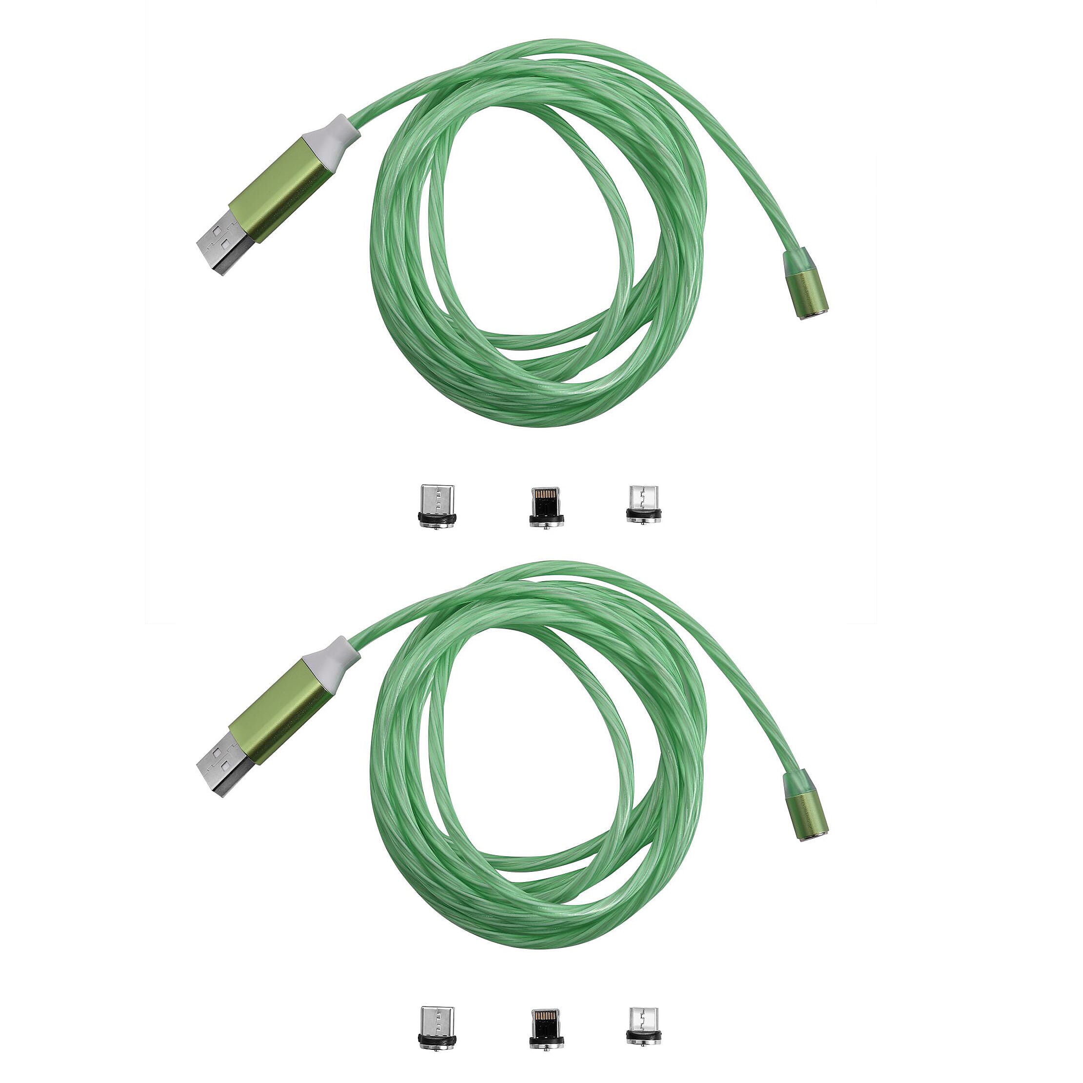Set of 2 - Intelligent 3 in 1 Magnetic USB Cable - Green
