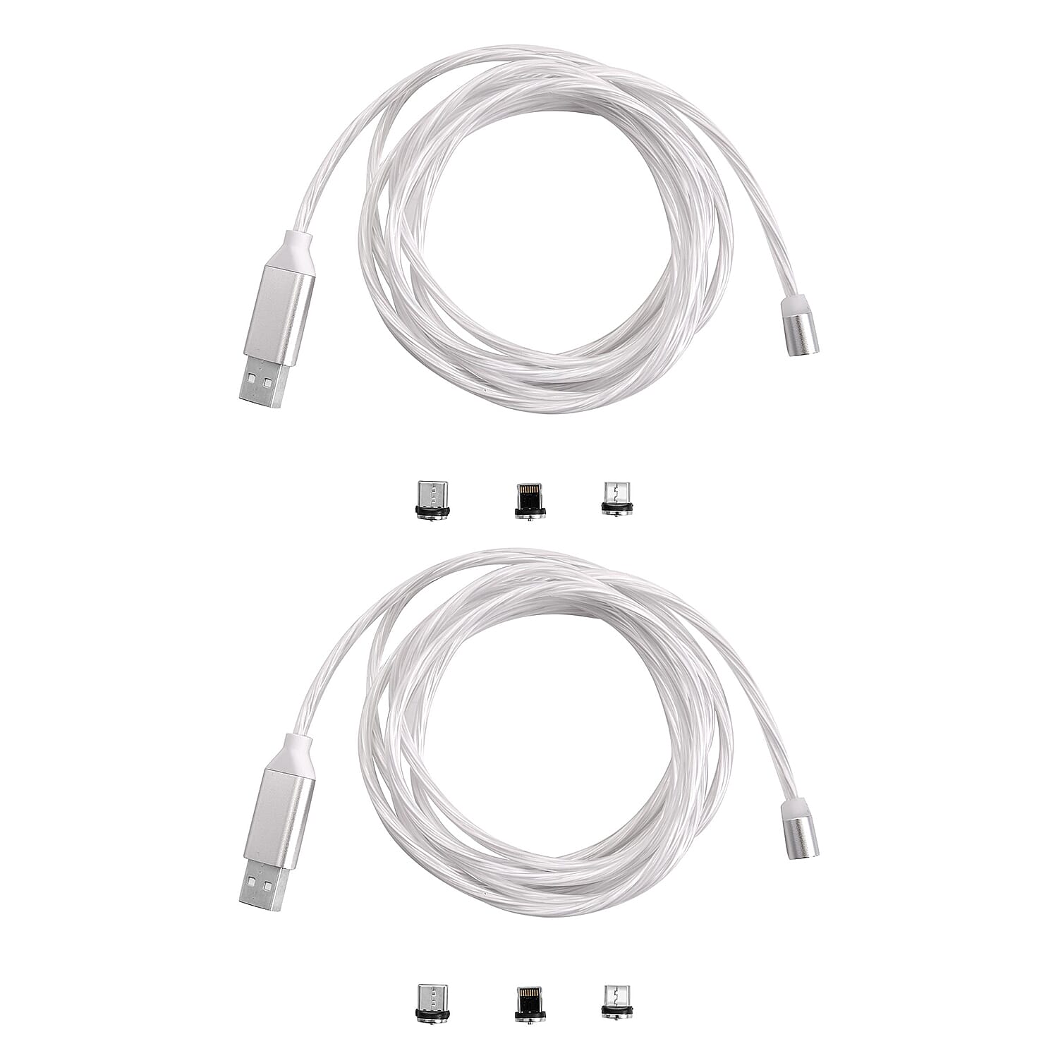 Set of 2 - Intelligent 3 in 1 Magnetic USB Cable - White
