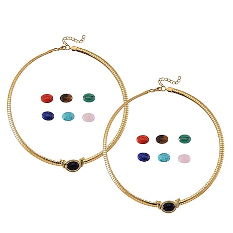 Set of 2 - Multi Gemstones Interchangeable Necklace (18 - 20 Inch) in Yellow Tone in Pure Stainless Steel