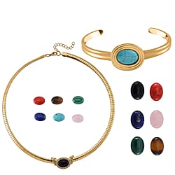 Lapis Lazuli, Multi Gemstones Interchangeable Necklace (Size - 18) in Stainless Steel