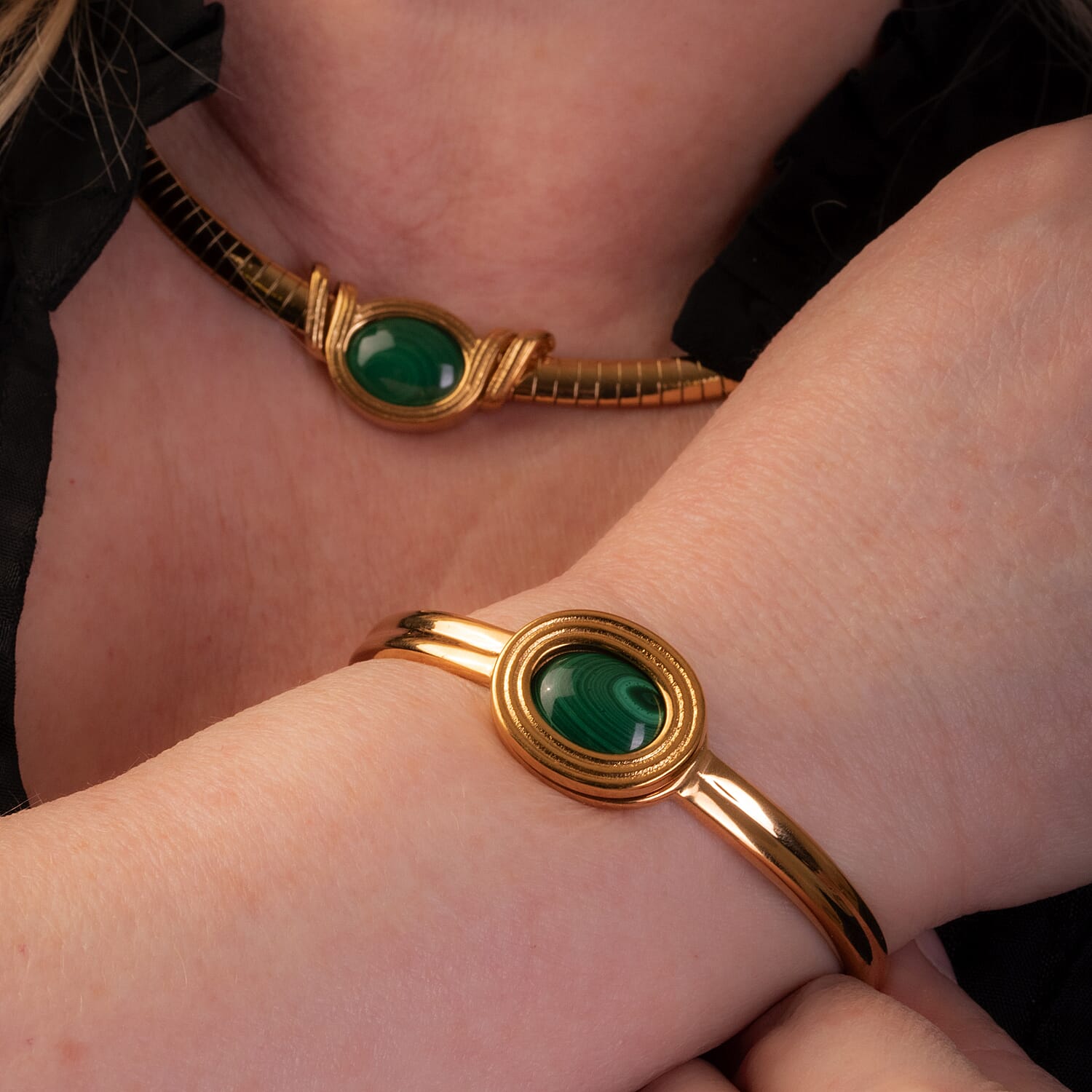 Multi Gemstones Interchangeable Necklace (18 - 20 Inch), Drop Earrings and Bangle in Yellow Tone in Pure Stainless Steel