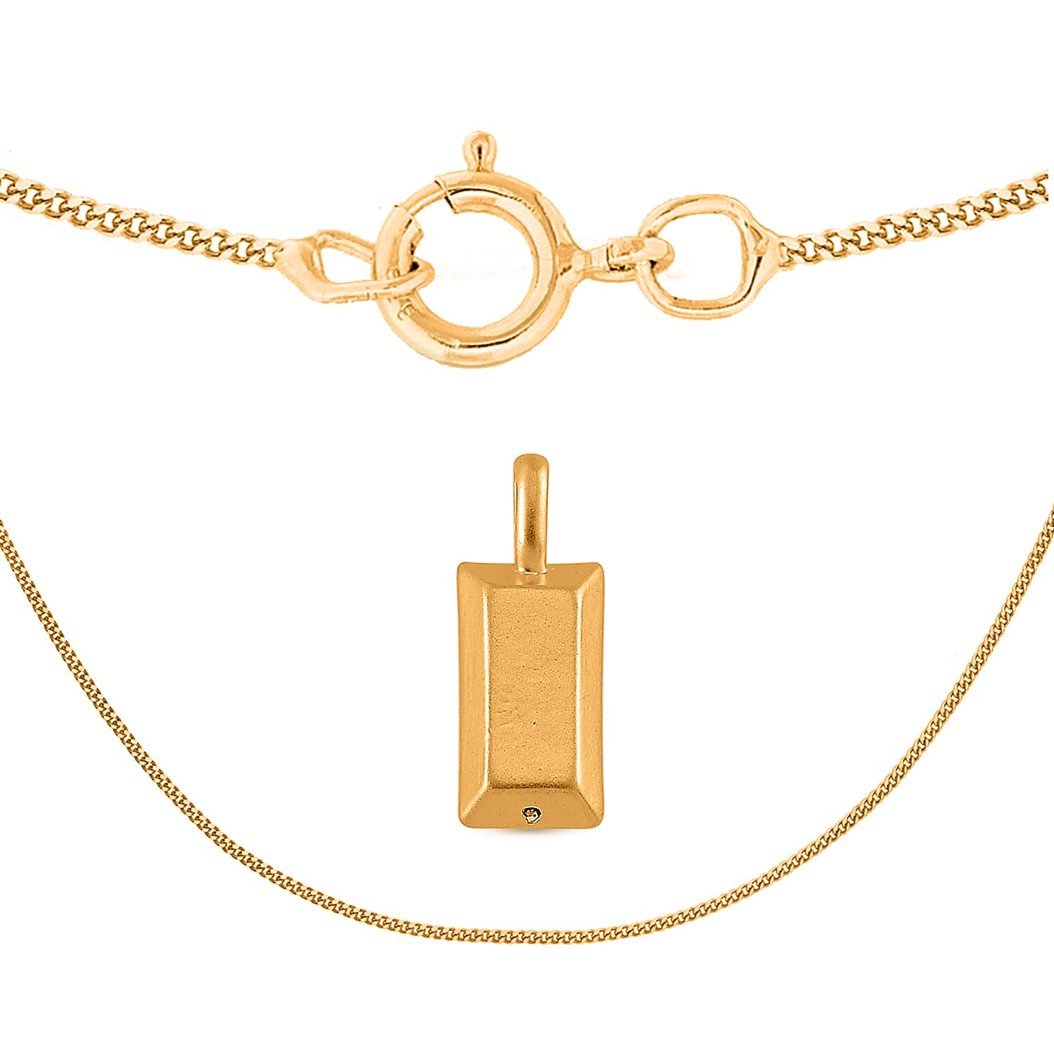 24K Yellow Gold Bar Pendant with 9K Yellow Gold Diamond Cut Curb Necklace