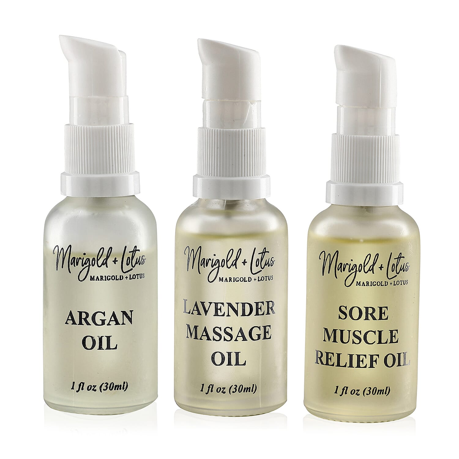 Pack of 3 - Marigold & Lotus (Muscle Relief, Lavender Massage, Argan) Oil - 30 ml Each
