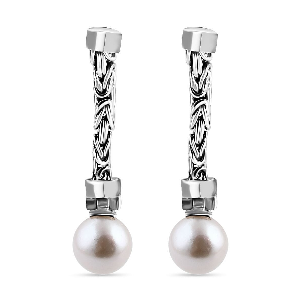 VALUE BUY Royal Bali - Edison Pearl Borobudor Earrings With Push Back in Sterling Silver 19.46 Ct &Edison Pearl Byzantine Bracelet (Size - 7.5) in Sterling Silver 11.73 Ct, Silver Wt. 15.23 Gms. Bundl