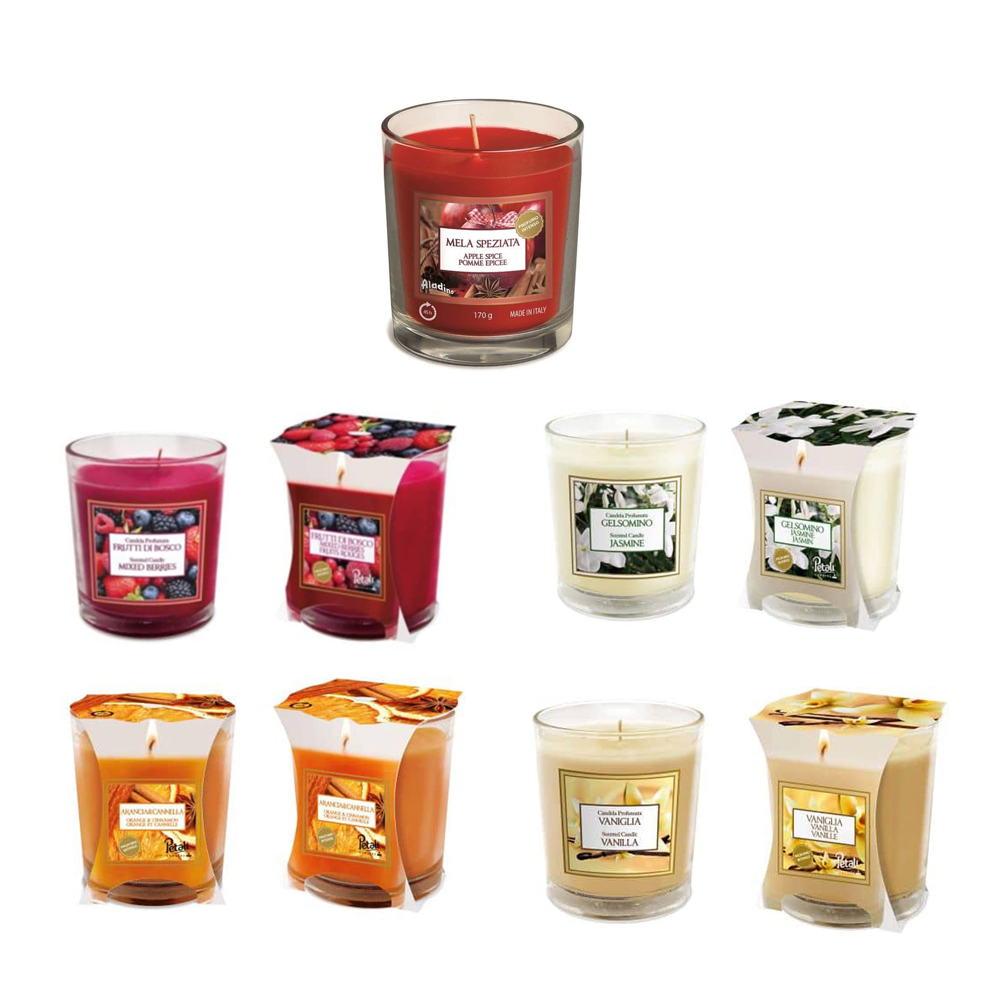 Petali Candle - Vanilla, Mixed Berry, Jasmine, Orange & Cinnamon and Apple Spice Candle Jar With 45 Hour Burn Time