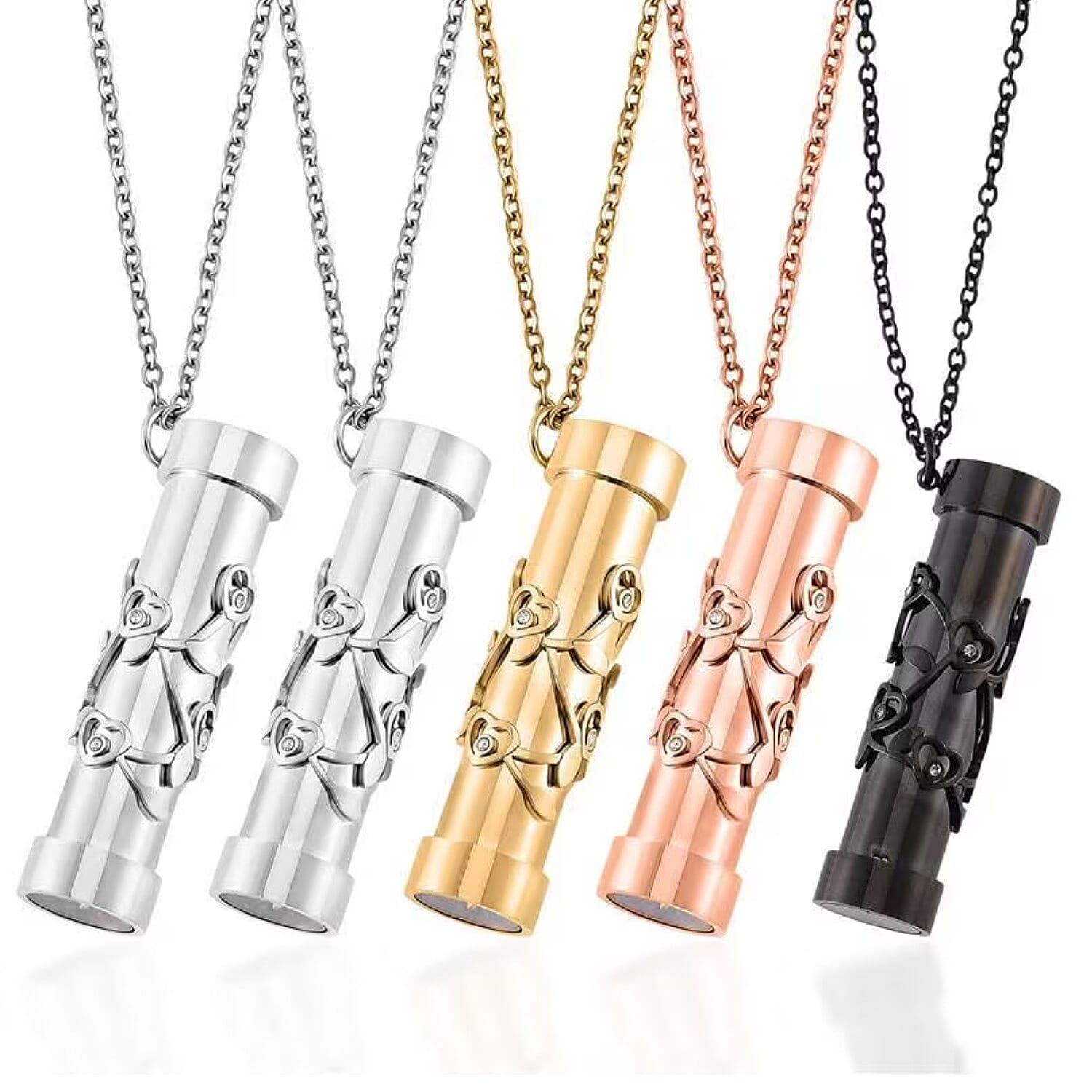 Set of 5 - Multi Colour Cubic Zirconia Kaleidoscope-Style Necklace (Size - 30-2 Ext.) with Lobster Clasp in White, Yellow and Rose Gold Tone