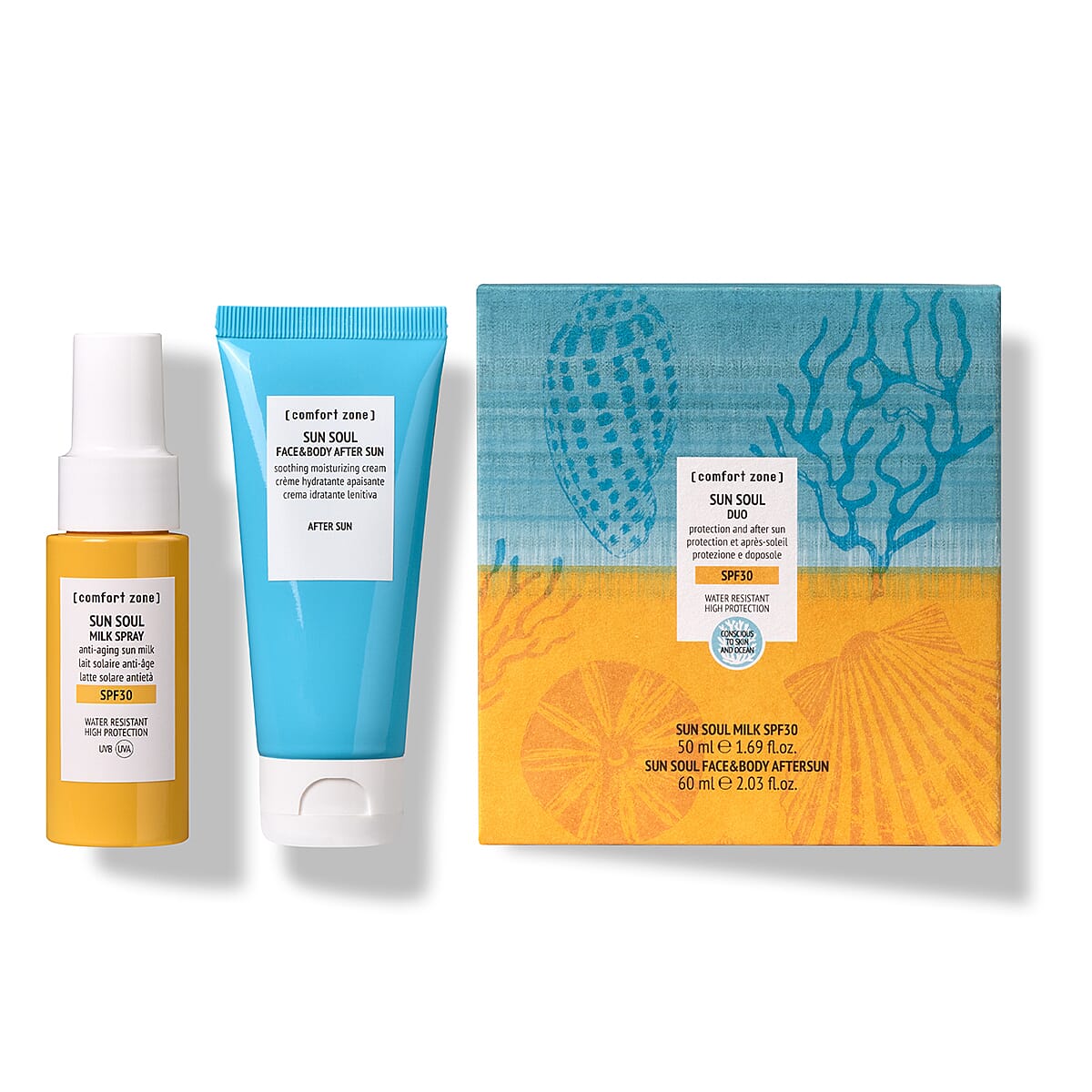Comfort Zone Sun Soul Duo Kit (Includes- Sun Soul Milk SPF30 50ml, Sun Soul Face & Body Aftersun 60ml) & Comfort Zone Tranquillity Roll-On Bundle