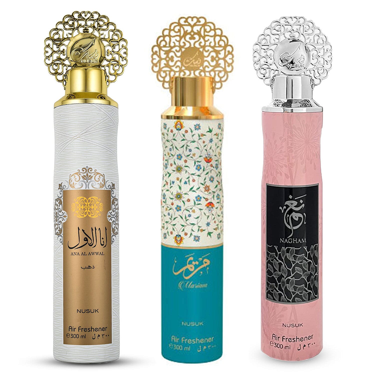 Best Ever Nusuk Bundle Deal - Mariam, Ana Al Awwal and Nagham - 300 ml x 3 Air Freshners