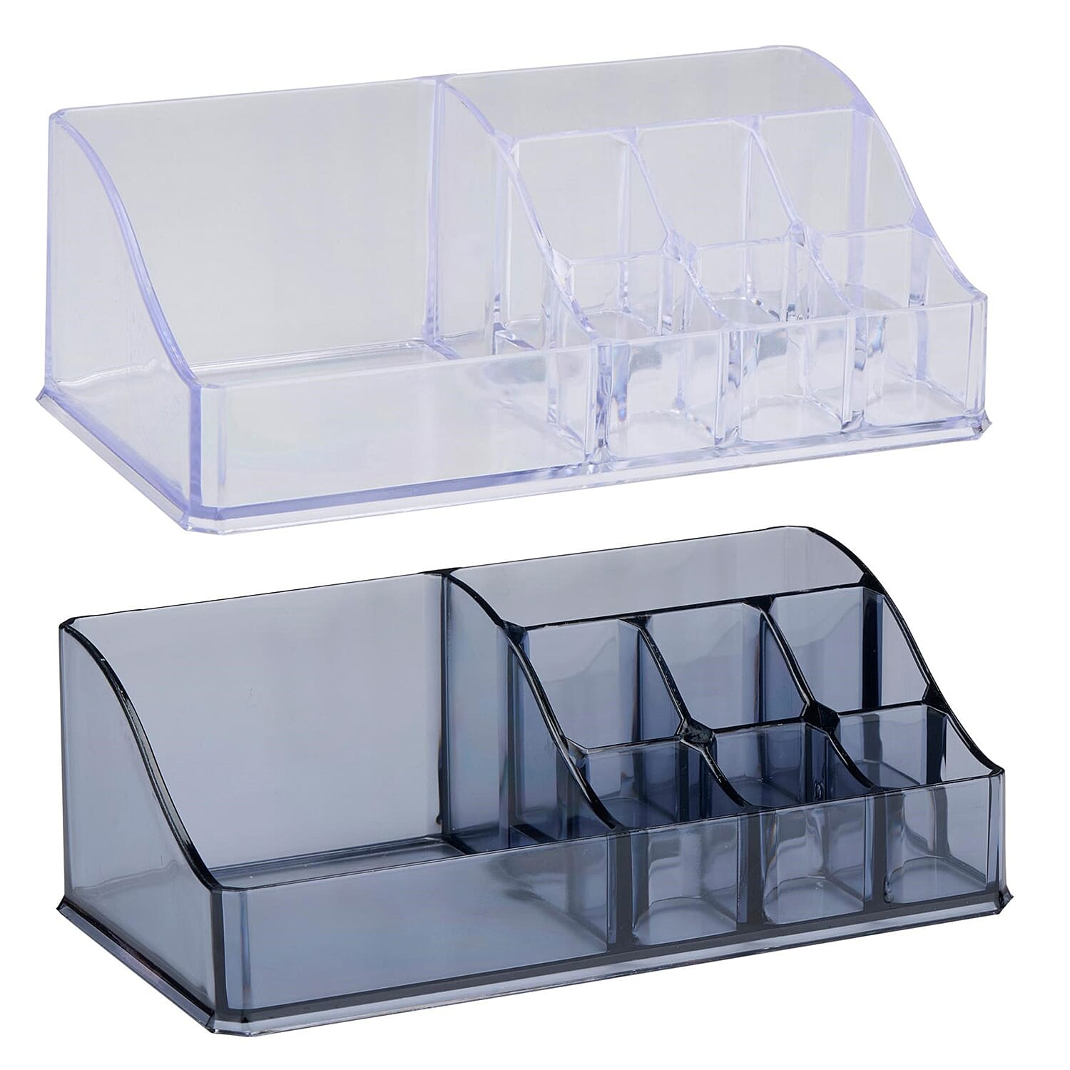 Pack of 2 Transparent Cosmetic Organiser with Cells - White & Grey