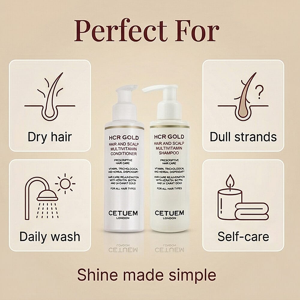Cetuem Gold Hair Care Duo - HCR Gold Hair & Scalp Multivitamin Shampoo and Conditioner 150ml each
