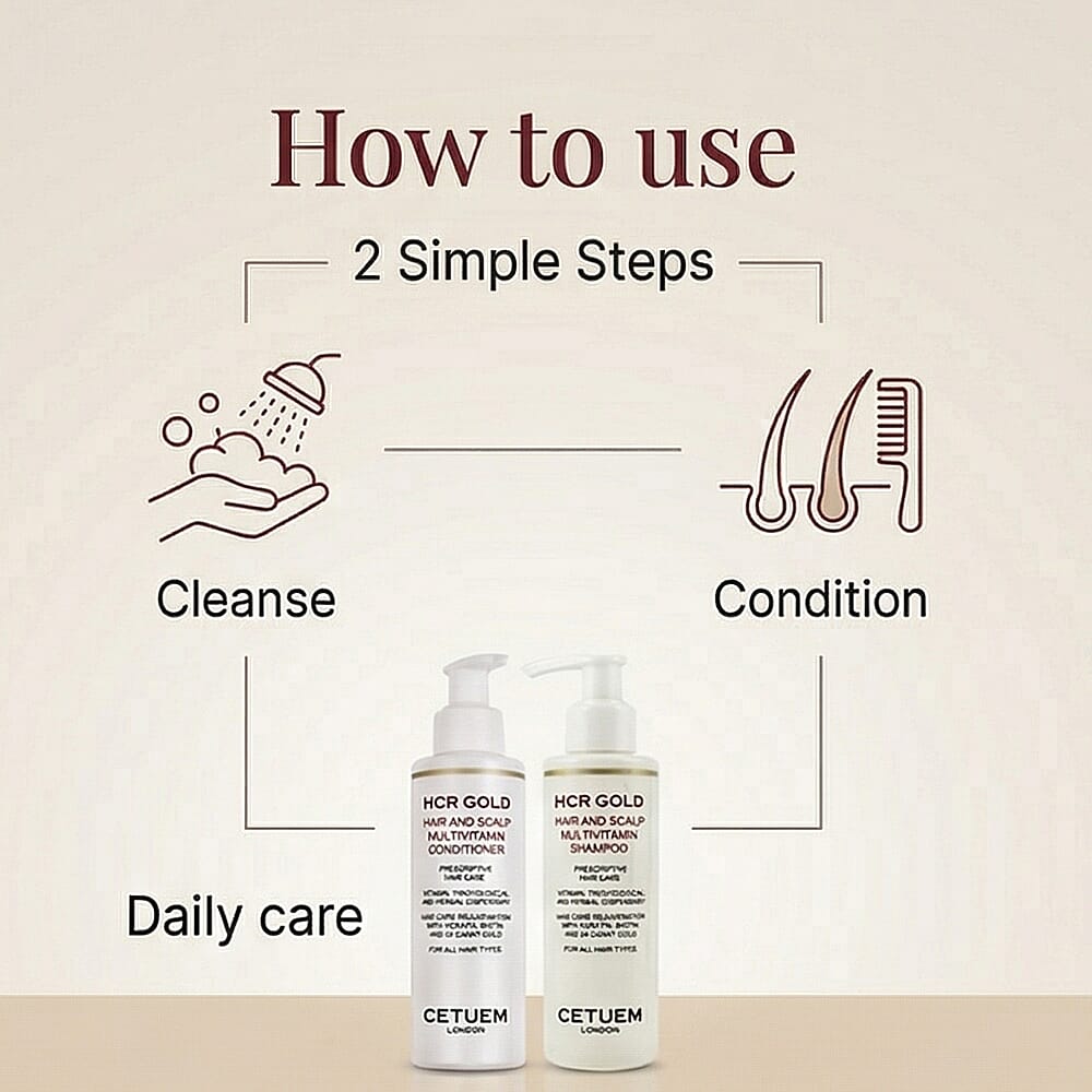 Cetuem Gold Hair Care Duo - HCR Gold Hair & Scalp Multivitamin Shampoo and Conditioner 150ml each