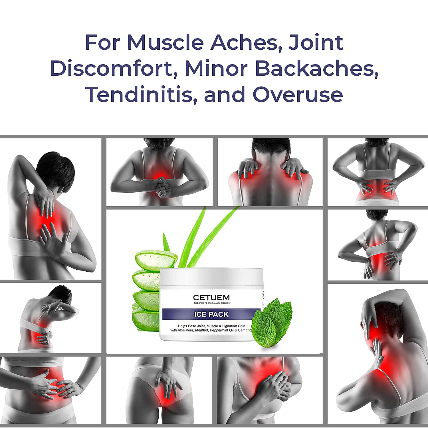 Cetuem Relief Duo - Ice Pack for Pain Relief Muscle aches and Joint Discomfort caused by Minor Backaches, Tendinitis, and Overuse of Muscles