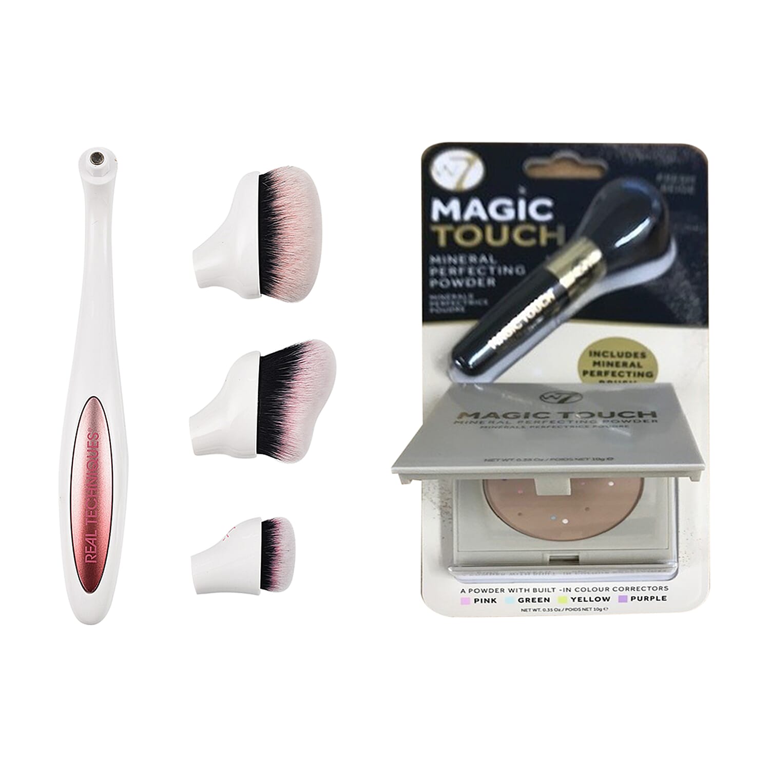 Flawless Finish Duo - W7 Magic Touch Mineral Perfecting Powder with Brush and Real Techniques 3 in 1 Adjustable Blender Set With Magnetic Heads