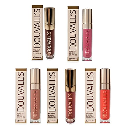 Douvall's Colour Drip Lip and Cheek Oil Set – 5 Shades (French Nude, Pink, Rouge Noir, Some Like It Hot and Enchanted Spice)