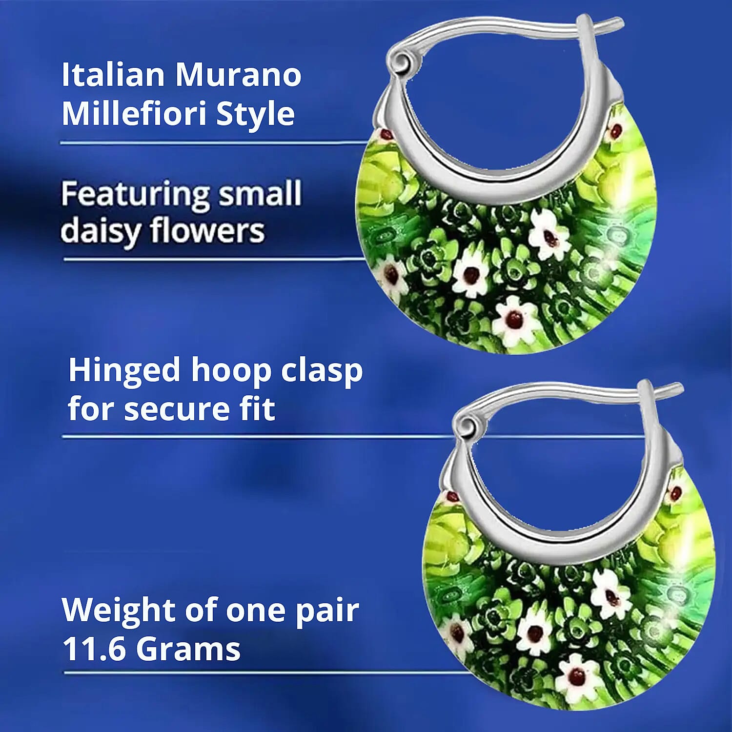 Set of 2 - Green Colour Murano Style Basket Earrings in Stainless Steel