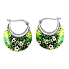 Set of 2 - Green Colour Murano Style Basket Earrings in Stainless Steel