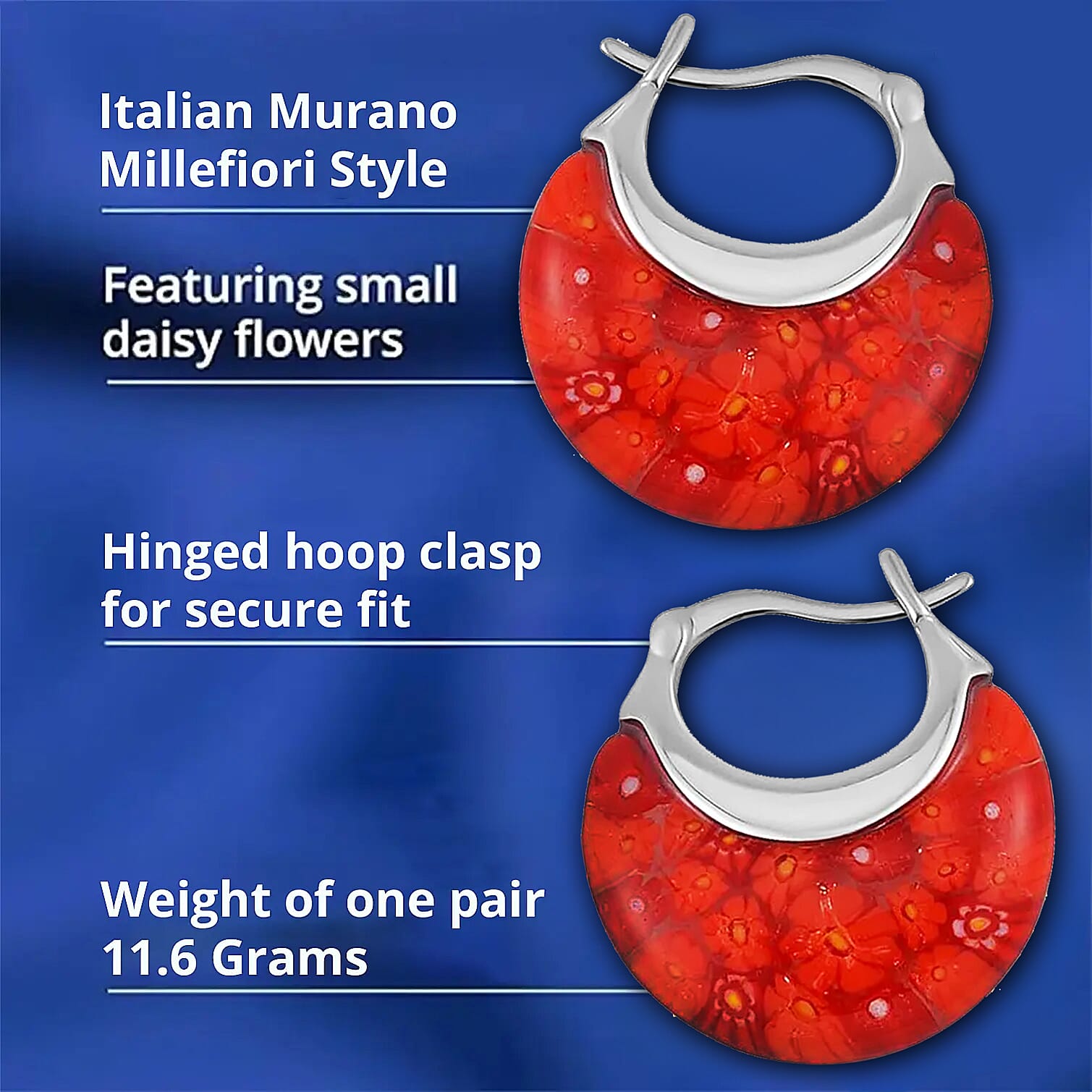 Set of 2 - Red and Yellow Colour Murano Style Basket Earrings in Stainless Steel