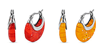Set of 2 - Red and Yellow Colour Murano Style Basket Earrings in Stainless Steel