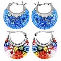 Multi Colour Murano Style Basket Earrings in Stainless Steel
